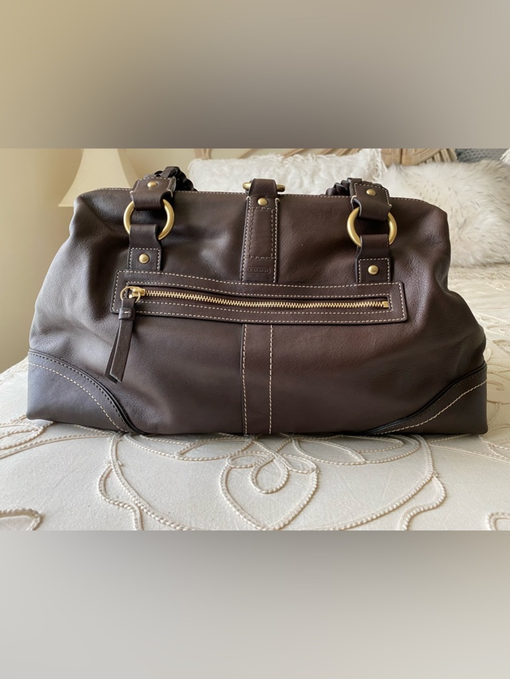 Coach Daphne Vintage Brown Braided Leather Satchel with Gold Hardware - Picture 2 of 13